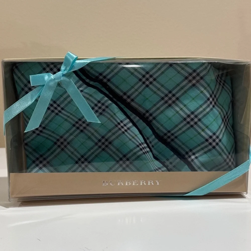 Burberry Aqua and Black Plaid Scarf